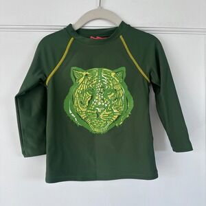 Sunuva Boys Green Tiger Graphic Long Sleeve Rash Guard Swim Shirt Size 1-2 Years